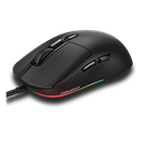 Vue rapprochée de la souris gaming ultra légère Cougar Minos NEO noire avec éclairage RGB pour PC gamer sur FlowUP