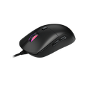 Vue de trois quarts souris gamer filaire Cougar Combat noire avec rétroéclairage LED RGB et design ergonomique ambidextre FlowUP