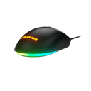 Vue arrière souris gamer filaire Cougar Combat noire avec rétroéclairage LED RGB et base lumineuse pour setup PC FlowUP