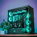 Vue complète de l'intérieur du PC gamer Cheetoh Remastered avec éclairage violet et watercooling Cooler Master MasterLiquid
