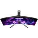Vue de dessus de l'écran PC gamer incurvé AOC Agon Pro 34 pouces montrant sa courbure et son pied ergonomique gris pour setup FlowUP