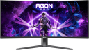 Vue de face de l'écran PC gamer incurvé AOC Agon Pro 34 pouces montrant son pied ergonomique et son design moderne pour setup FlowUP