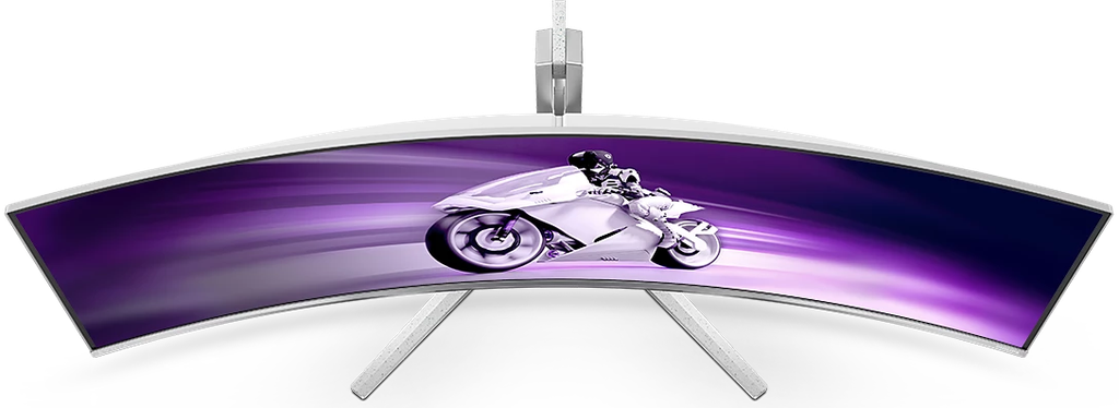 Vue dessus écran PC gamer Philips Evnia 49 pouces QD OLED DQHD 240Hz incurvé 32 9 ultra large gaming