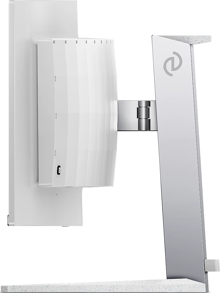 Profil écran PC gamer Philips Evnia 49 pouces QD OLED DQHD 240Hz incurvé bras réglable ergonomique design blanc