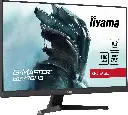 Vue de face de l'écran PC gamer iiyama 27 pouces G-Master G2770HS Red Eagle affichant un casque futuriste et ses spécifications 180Hz