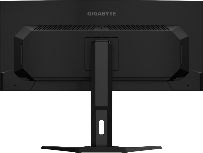 Arrière écran PC gamer Gigabyte MO34WQC2 34 pouces incurvé QD OLED 240Hz design noir avec pied réglable et support VESA