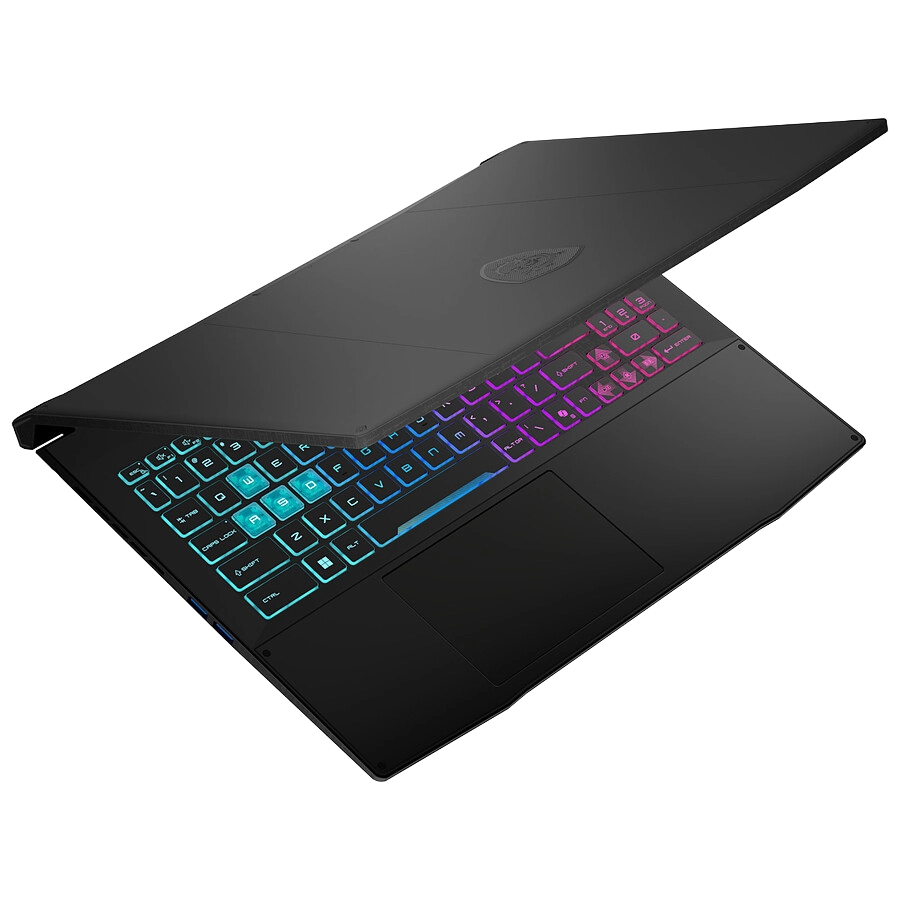 Ordinateur portable gamer MSI Katana noir avec clavier rétroéclairé RGB 4 zones écran 144Hz et carte graphique NVIDIA RTX 5070 intégrée