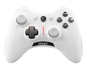 Vue de face manette gaming MSI Force GC30 V2 blanche avec sticks analogiques gris et croix directionnelle interchangeable FlowUP