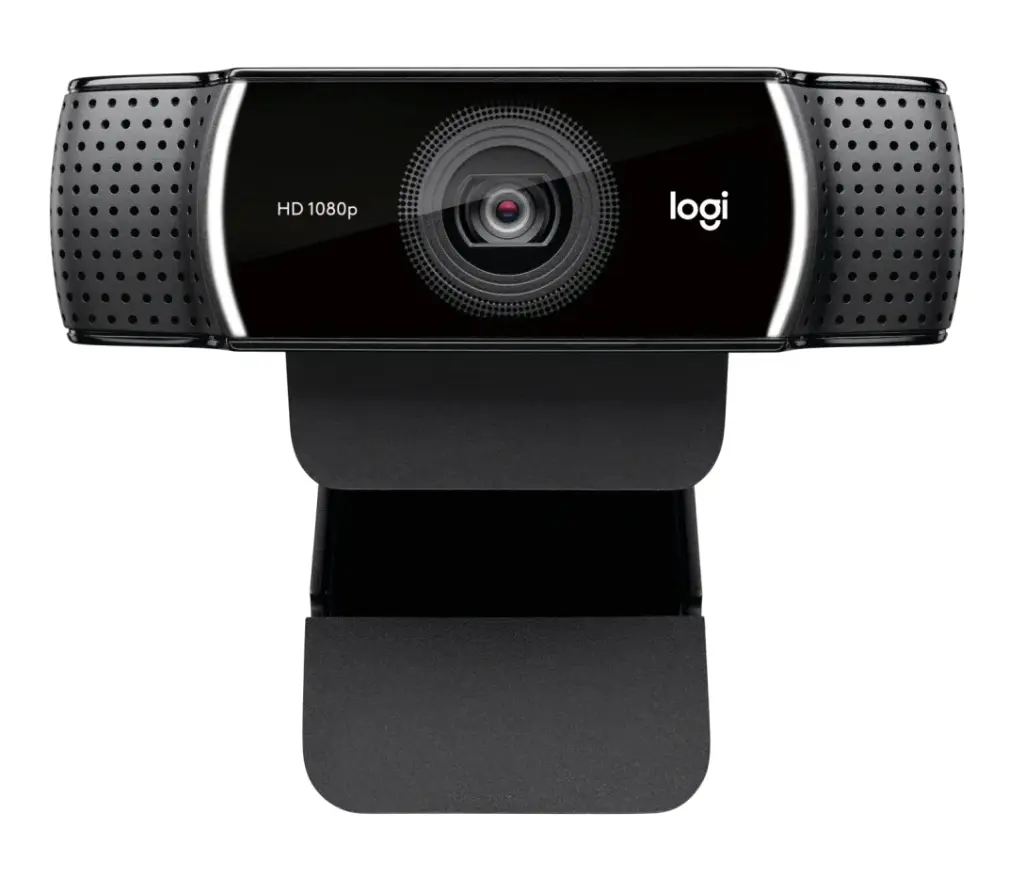 Vue de face webcam streaming Logitech C922 Pro Stream HD 1080p avec micros intégrés et design compact pour setup gamer FlowUP