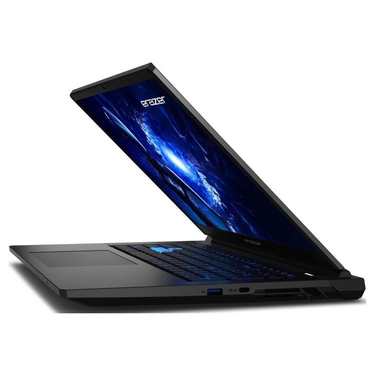 Vue latérale fine PC portable gamer ERAZER Scout E1 RTX 5050 Intel Core i5 17 pouces 16Go DDR5 écran 144Hz design noir performant