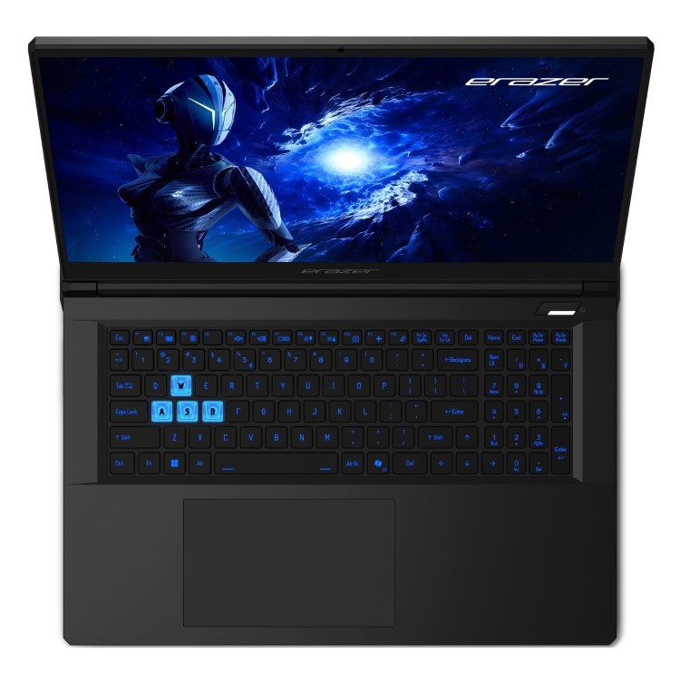 Vue dessus PC portable gamer ERAZER Deputy P1 RTX 5060 Intel Core 5 210H 15 pouces clavier rétroéclairé écran Full HD 144Hz