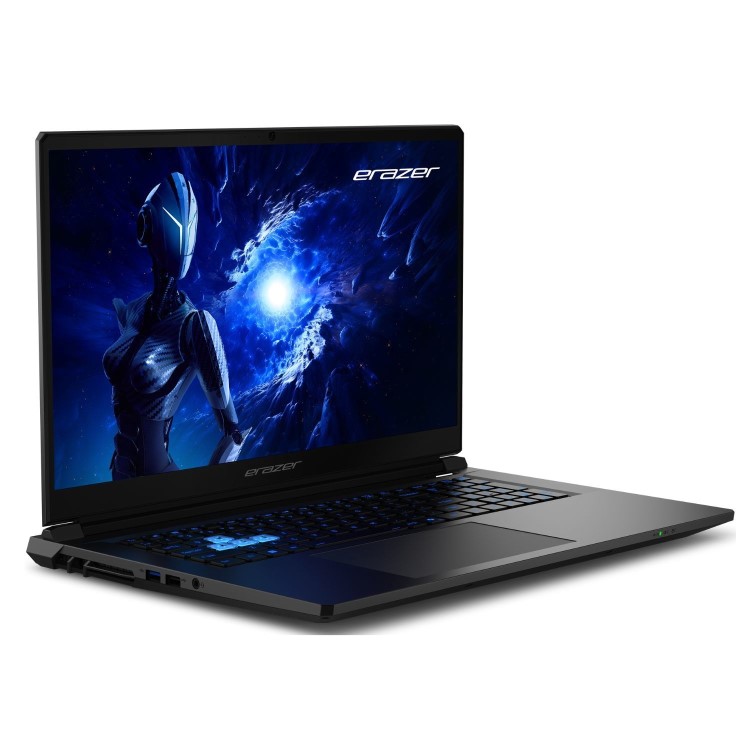 PC portable gamer ERAZER Deputy P1 RTX 5060 Intel Core 5 210H 15 pouces 16Go DDR5 écran Full HD 144Hz vue trois quarts design noir