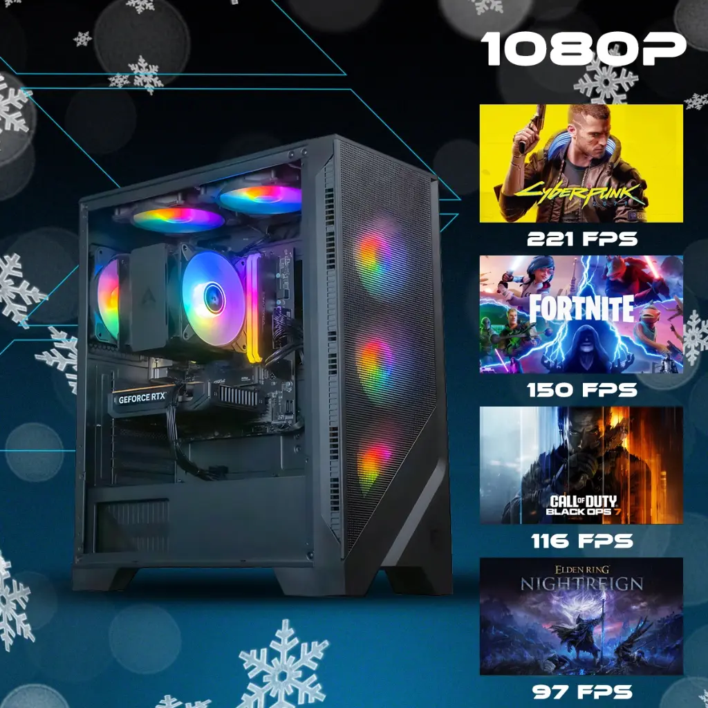 Performances gaming du PC Typhoon FlowUP en 1080p : 221 FPS sur Cyberpunk 2077 et 150 FPS sur Fortnite