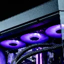 Ventilateurs RGB violet 360mm et watercooling dans PC gamer Orion GeForce RTX™ 5080 noir configuration gaming 4K ultra