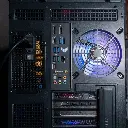 Vue arrière du PC gamer Rainbow V2 GEFORCE RTX™ 5070 Ti montrant les ports de la carte mère ASUS TUF Z790-PLUS WiFi et le ventilateur ARGB