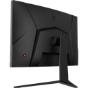 Vue arrière de l'écran PC gamer incurvé MSI montrant le design ergonomique noir mat le logo dragon et le bouton de réglage rouge intuitif
