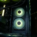 Gros plan sur les ventilateurs intérieur du PC gamer Fuego, affichant un éclairage ARGB circulaire vert citron intense