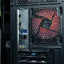 Vue arrière du PC gamer Rift RX 9060 XT montrant le panneau de connectique complet de la carte mère