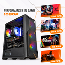 Visuel promotionnel du PC Rift RX 9060 XT affichant ses performances en 1440p : 98 FPS sur Cyberpunk, 217 FPS sur Counter Strike 2, 76 FPS sur ARC Raiders et 61 FPS sur Battlefield 6