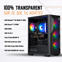 Visuel technique détaillant les composants du PC Rift RX 9060 XT : processeur AMD Ryzen 5 9600X, 32GB de RAM DDR5, SSD 1To M.2 et système de refroidissement Arctic Liquid Freezer III 240 ARGB