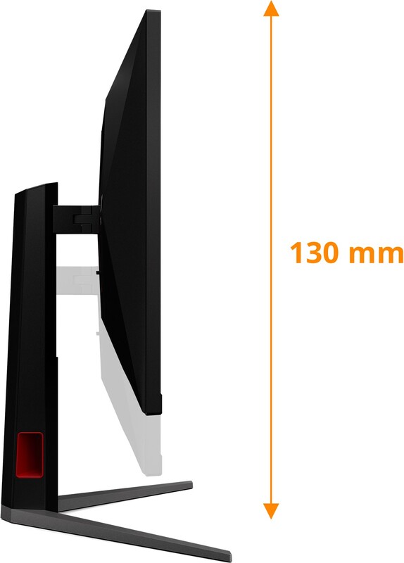 Vue de profil de l'écran PC gamer AOC U32G4U Dual-Frame avec son pied ergonomique réglable sur 130 mm pour setup gaming FlowUP