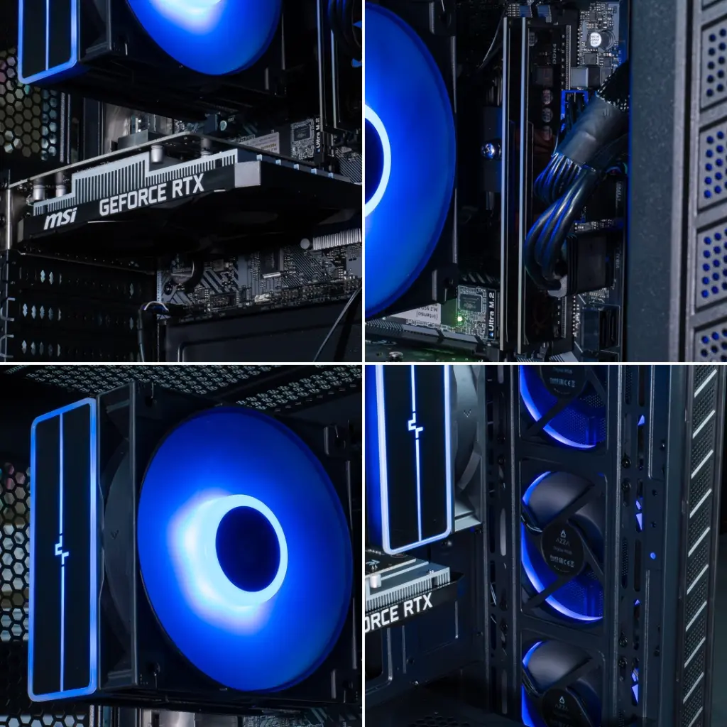 Gros plan sur la carte graphique MSI GeForce RTX et le ventirad DeepCool du PC gamer Bengal