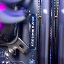 Vue rapprochée de deux ventilateurs ARGB bleus situés au bas du boîtier du PC gamer Ascent X3D GEFORCE RTX™ 5080