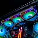 Vue rapprochée des ventilateurs de boîtier ARGB à effet miroir infini du PC gamer SHADOW Radeon™ RX 9070 XT by Helena Claris