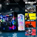 PC gamer Arctic GEFORCE RTX™ 5080 noir et blanc avec boîtier Arctic Xtender, GPU vertical et performances 4K sur des jeux comme Cyberpunk et Valorant