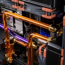Détail tubes rigides watercooling custom PC TITAN X double RTX 5090 refroidissement liquide RGB haute performance