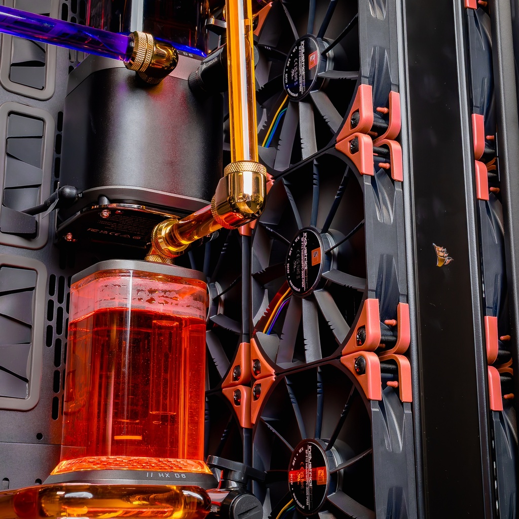 Radiateur et ventilateurs RGB watercooling custom PC TITAN X double RTX 5090 refroidissement liquide haute performance