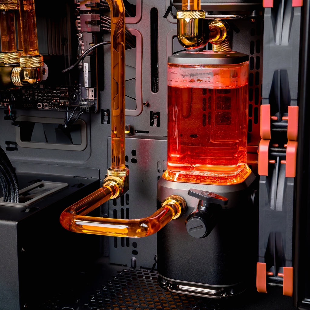 Réservoir liquide RGB watercooling custom PC TITAN X double RTX 5090 station IA haute performance