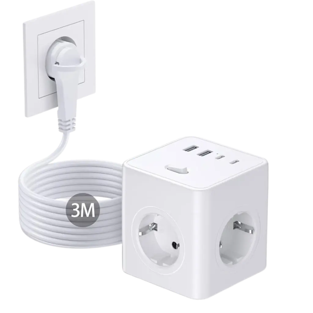 Cube Multiprise 8-in-1 - Wit