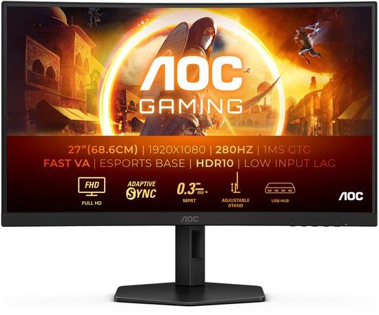 AOC 27" / 280Hz / FHD / Fast VA / Plat - Écran PC