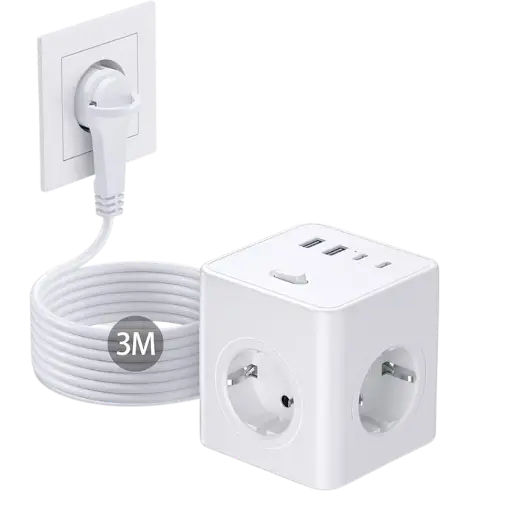 [X002E6SOL3] Cube Multiprise 8 en 1 - Blanc
